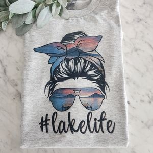 Lake life shirt messy bun cute popular boating